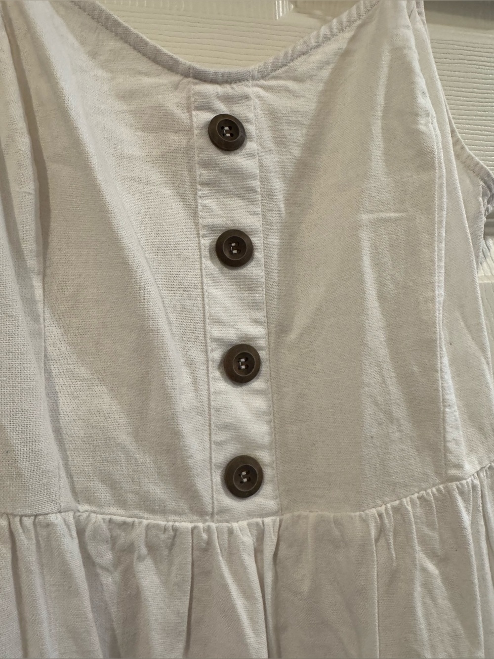 Stella Tweed White Sleeveless Dress with Brown Buttons